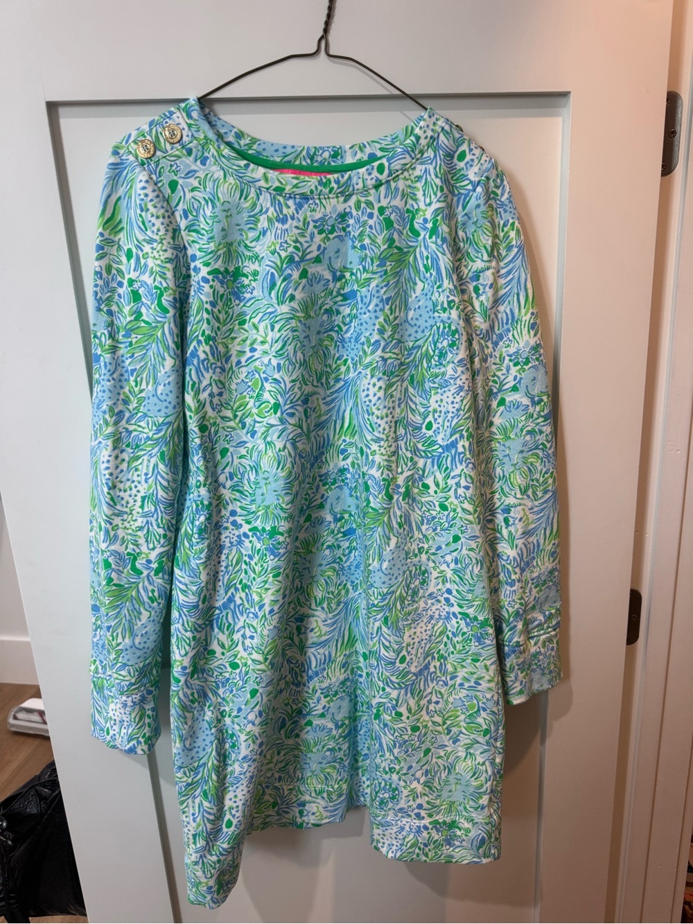 Lilly Pulitzer Long-Sleeve Tunic in Blue and Green Botanical Print
